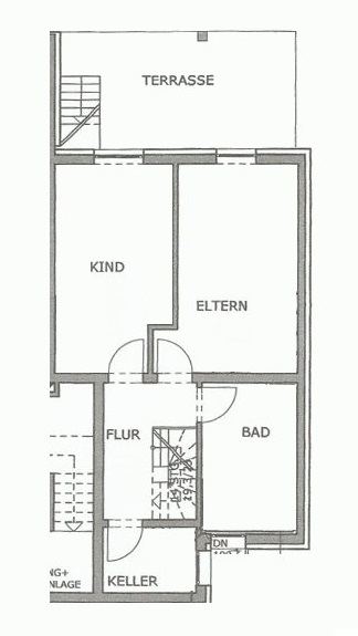 Grundriss Schlafen 1, Schlafen 2, Badezimmer und Hauswirtschaftsraum